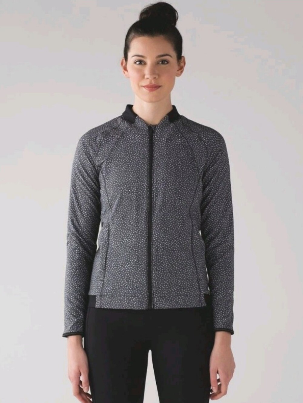 Lululemon Hit It Running Zip Bomber Jacket Black Frozen Fizz Print